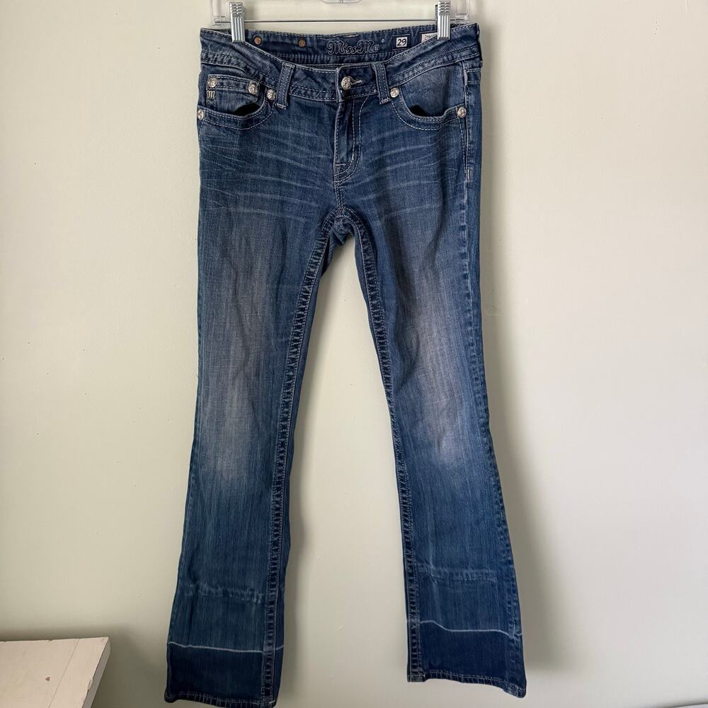 Y2K Low Rise McBling Miss Me Dark Was Bedazzled Boot Cut Women’s Jeans Sz 29 - Picture 2 of 8